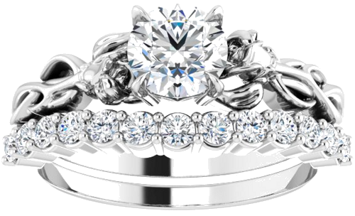 14K White 5.8 mm Round Nature-Inspired Engagement Ring Mounting (8)