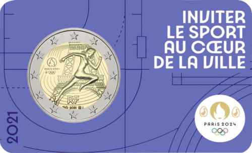 2021 Francijas Parīze 2024 Olimpisko spēļu 2 eiro BU monēta (7)