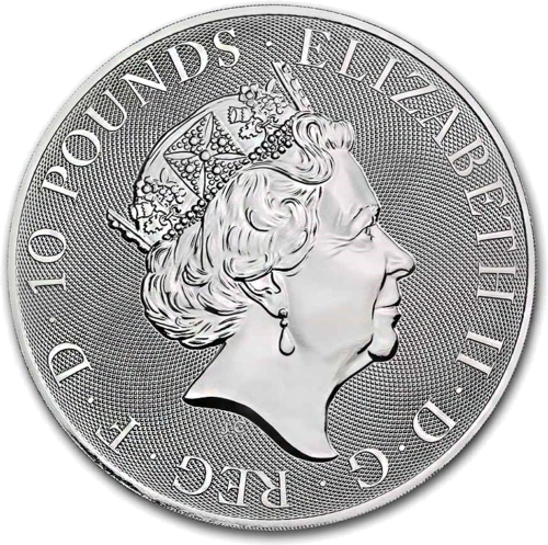 10 oz Белая Лошадь Звери Королевы 2021 Великобритания серебряная монета (3)
