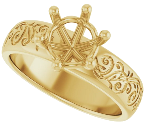 Sužadėtuvių Žiedas „Solitaire Floral“ 14k yellow gold Round 7.4mm (5)
