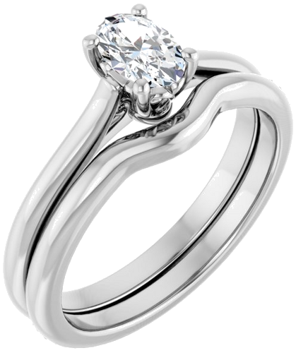 14K White 6x4 mm Oval Solitaire Engagement Ring Mounting (6)