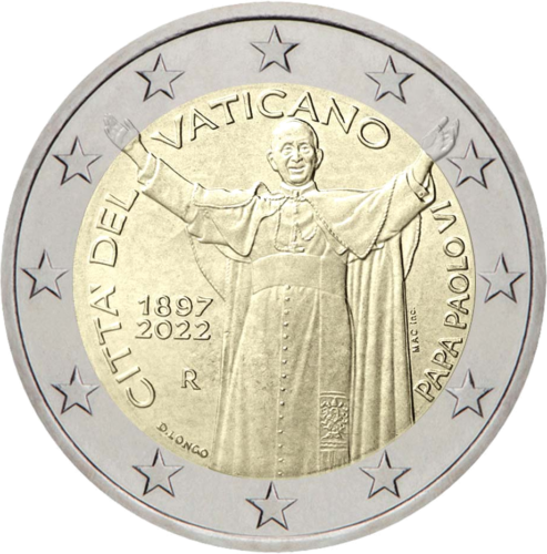 2022 Vatikanas Popiežius Paulius VI 2 eurų moneta (2)