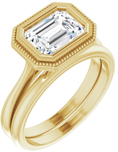 Sužadėtuvių Žiedas „Bezel-Set Solitaire Milgrain“ 14k yellow gold Emerald 8mm x 6mm (6)