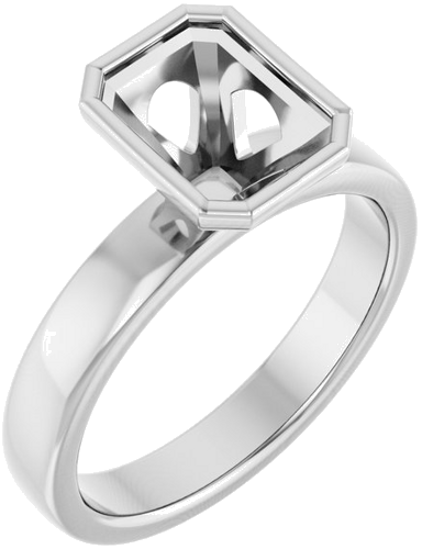 Sužadėtuvių Žiedas „Bezel-Set Solitaire“ 14k white gold Emerald 8mm x 6mm (1)