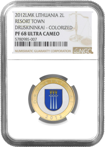 2012 Lietuva Kurortai 2 litų spalvotos proginės monetos PF 68 ULTRA CAMEO (8)