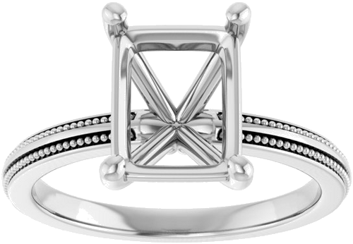 Sužadėtuvių Žiedas „Solitaire Milgrain“ 14k white gold Emerald 9mm x 7mm (3)