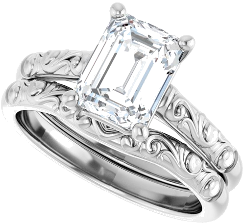 10K White 8x6 mm Emerald Solitaire Engagement Ring Mounting (10)