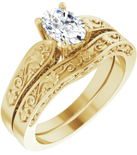 Sužadėtuvių Žiedas „Solitaire Floral“ 14k yellow gold Oval 7mm x 5mm (6)