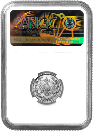 Pusė markės Vilhelmas II 1919 Vokietijos imperija sidabrinė moneta NGC MS 65 (2)