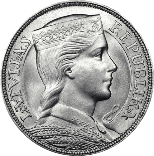 5 лата девствена (1929-1932) сребърна монета на Латвия (1)