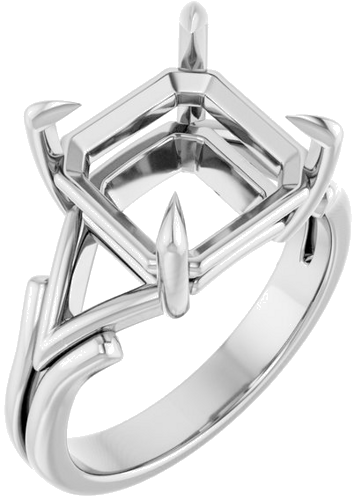 14K White 10 mm Asscher Solitaire Engagement Ring Mounting (1)