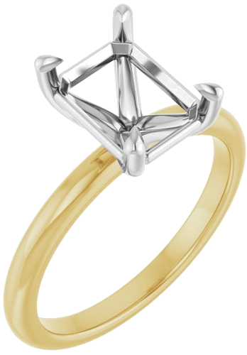 14K Yellow White 9x7 mm Emerald Solitaire Engagement Ring Mounting (1)