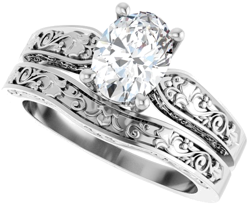 Sužadėtuvių Žiedas „Solitaire Floral“ 14k white gold Oval 8mm x 6mm (10)