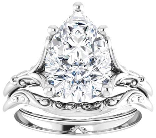 Sužadėtuvių Žiedas „Solitaire“ 585 Baltojo Aukso Pear Shape 12mm x 8mm (8)