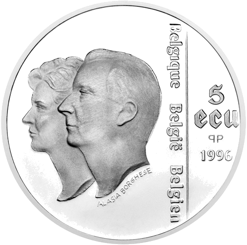 1996 Unicef Belgija 5 ekiai sidabrinė moneta (2)