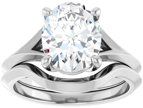 Sužadėtuvių Žiedas „Solitaire Split Shank“ 10k white gold Oval 10mm x 8mm (8)