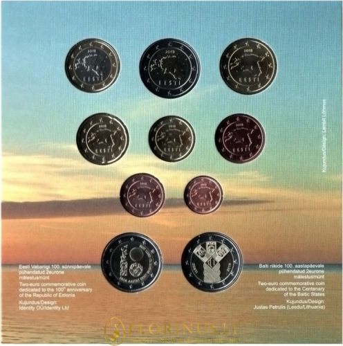 2018 Estonia 100th Anniversary of the State BU Euro coin set with a commemorative 2-euro coins (2)