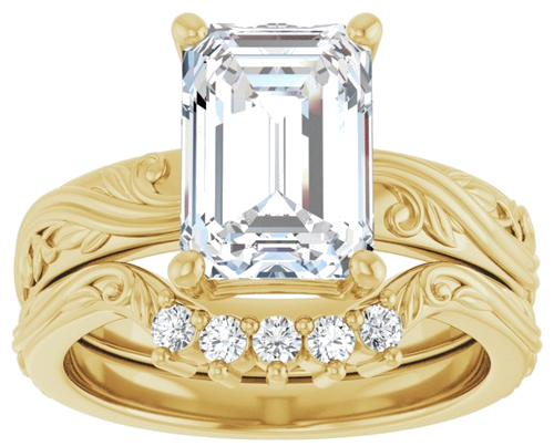 Sužadėtuvių Žiedas „Solitaire Sculptural“ 14k yellow gold Emerald 10mm x 7mm (8)