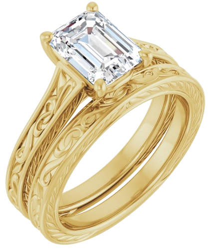 Sužadėtuvių Žiedas „Solitaire Scroll“ 14k yellow gold Emerald 8mm x 6mm (6)