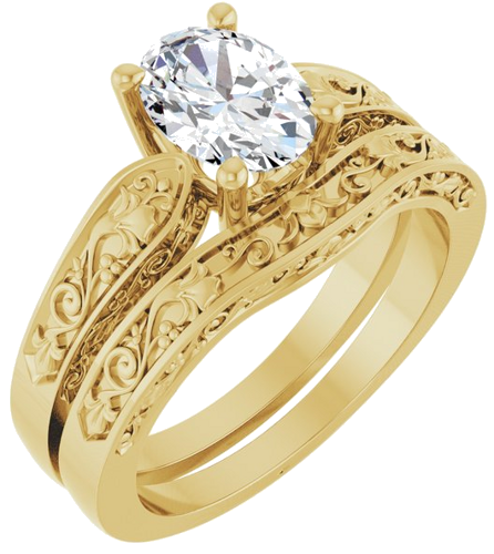 Sužadėtuvių Žiedas „Solitaire Floral“ 14k yellow gold Oval 8mm x 6mm (6)