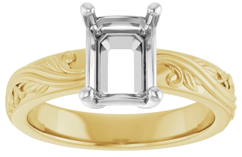 Sužadėtuvių Žiedas „Solitaire Sculptural“ 14k yellow/white gold Emerald 8mm x 6mm (3)