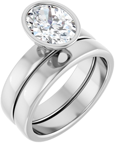 Sužadėtuvių Žiedas „Bezel-Set Solitaire“ 14k white gold Oval 9mm x 7mm (6)