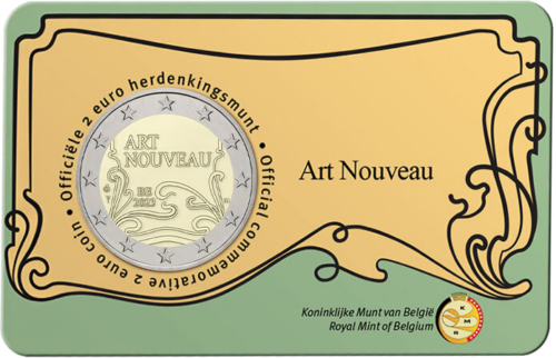 2023 Belgija Art Nouveau Modernas 2 eurų BU moneta kortelėje (2)