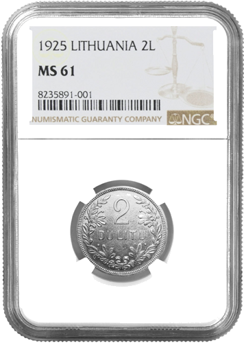 1925 Lietuvas 2 litu sudraba monēta NGC MS 61 (1)