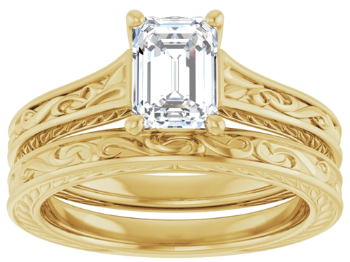 Sužadėtuvių Žiedas „Solitaire Scroll“ 14k yellow gold Emerald 7mm x 5mm (8)
