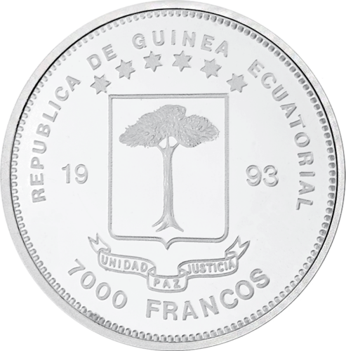 7000 Franc African Elephant 1993 Equatorial Guinea Silver Coin (2)