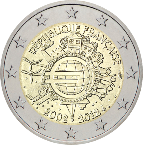 2012 Prancūzija Dešimt metų eurui (TYE) 2 eurų moneta (1)