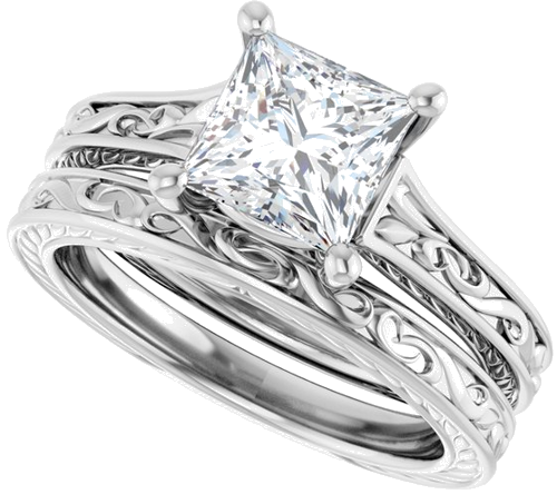 Sužadėtuvių Žiedas „Solitaire Scroll“ 14k white gold Square 6.5mm (10)