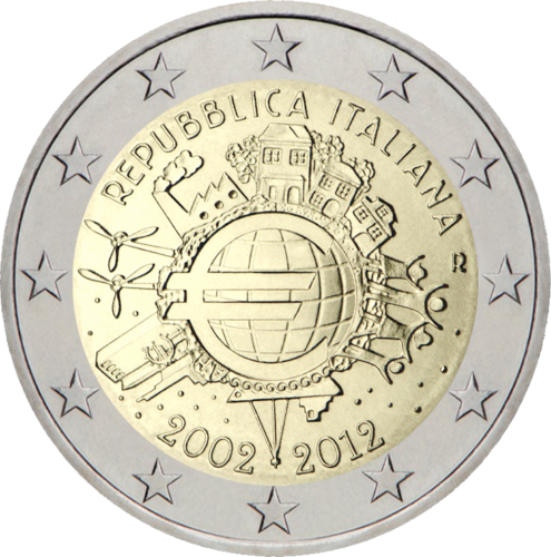 2012 Italija Dešimt metų eurui (TYE) 2 eurų moneta (1)