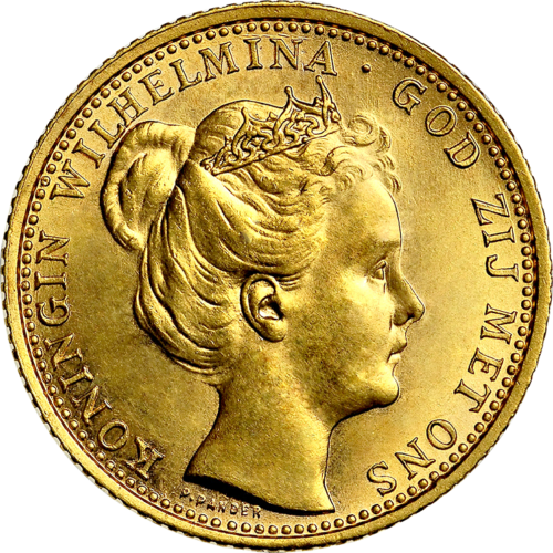 Кралство Нидерландия Златна монета от 10 гулдена Вилхелмина (1898 г.) (1)