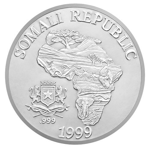 1 oz Шимпанзе 1999 Сомалия сребърна монета (2)