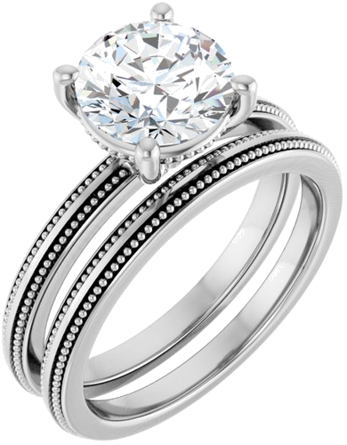 Sužadėtuvių Žiedas „Solitaire Milgrain“ 14k white gold Round 8mm (6)
