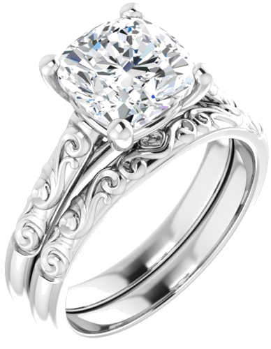 Sužadėtuvių Žiedas „Solitaire“ 14k white gold Cushion 8mm (6)