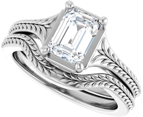 Sužadėtuvių Žiedas „Solitaire“ 14k white gold Emerald 7mm x 5mm (10)