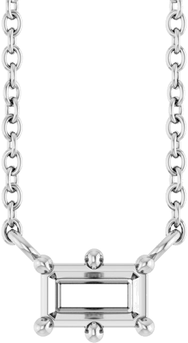 14K White 5x3 mm Emerald 6-Prong Solitaire 18  Necklace Mounting (1)