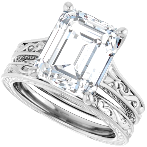 Sužadėtuvių Žiedas „Solitaire Scroll“ 14k white gold Emerald 11mm x 9mm (10)