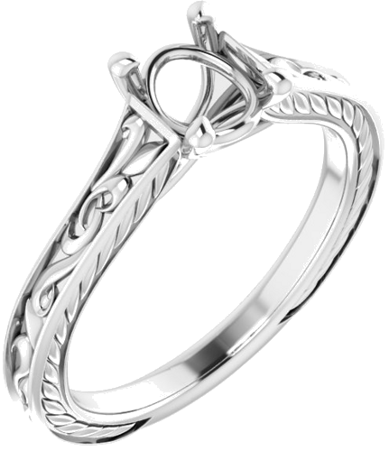 Sužadėtuvių Žiedas „Scroll Solitaire“ 585 Baltojo Aukso Oval 7mm x 5mm (1)