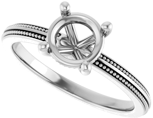 Sužadėtuvių Žiedas „Solitaire Milgrain“ 14k white gold Round 6.5mm (5)
