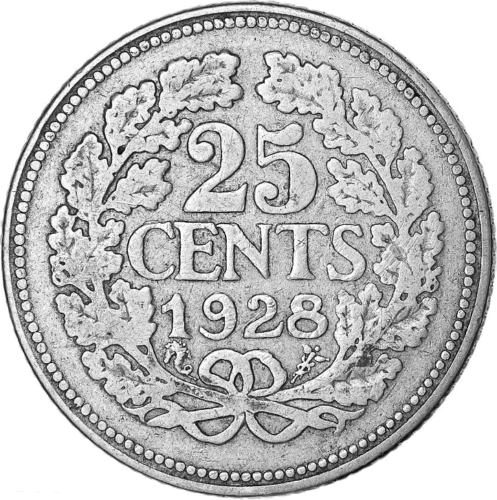 25 Centai Vilhelmina I (1926-1945) Nyderlandai sidabrinė moneta (1)
