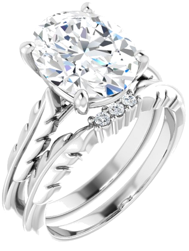 Sužadėtuvių Žiedas „Solitaire Leaf“ 14k white gold Oval 11mm x 9mm (6)
