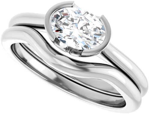 Sužadėtuvių Žiedas „Half-Bezel Solitaire“ 14k white gold Oval 7mm x 5mm (10)