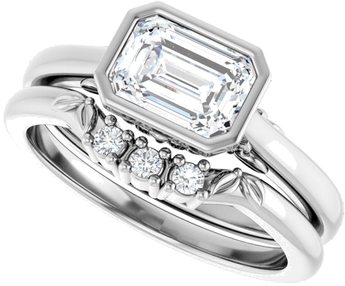 Sužadėtuvių Žiedas „Bezel-Set“ 14k white gold Emerald 7mm x 5mm (10)