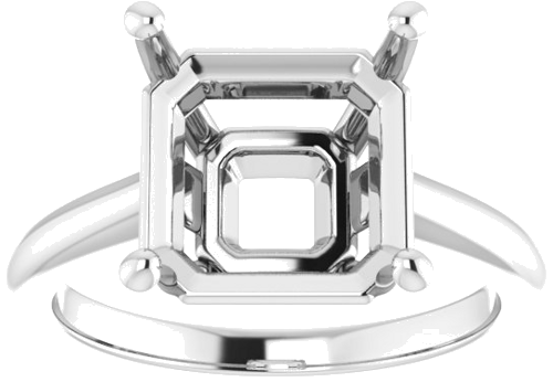 14K White 10 mm Asscher Solitaire Engagement Ring Mounting (3)