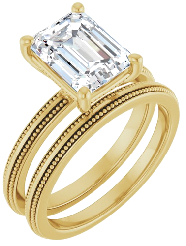Sužadėtuvių Žiedas „Solitaire Milgrain“ 14k yellow gold Emerald 9mm x 7mm (6)
