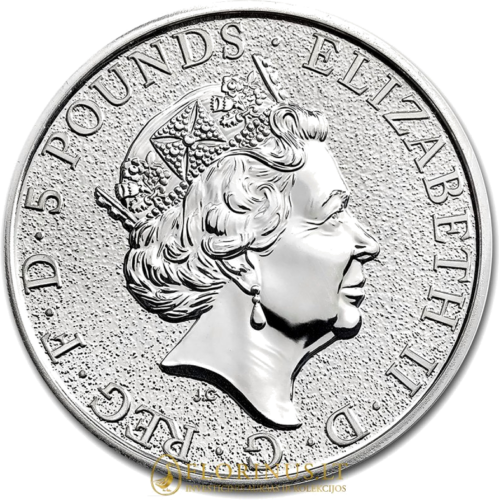 2016 Liūtas Karalienės žvėrys Didžioji Britanija 2 oz sidabrinė moneta (2)