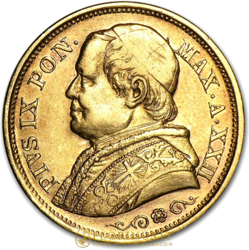 20 Lirų auksinė moneta Pijus IX (1866-1870), Vatikanas (1)